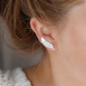 Sterling Silver Feather Ear Climbers image 3