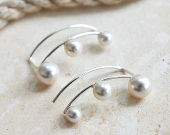 Sterling Silver Three Faux Pearl Ear Climbers