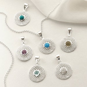 Sterling Silver Chrysanthemum Gemstone Necklace