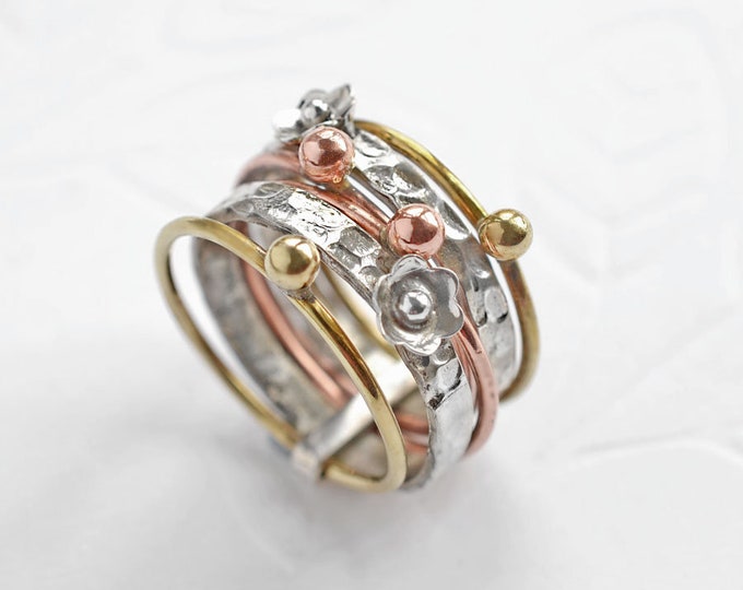 Argent sterling mixte Floral empilant l’anneau en métal