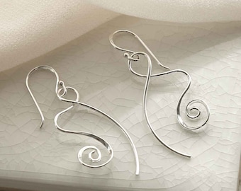Sterling Silver Twirling Ribbon Dangly Earrings