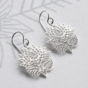 Sterling Silver Dangly Flowering Lotus Earrings