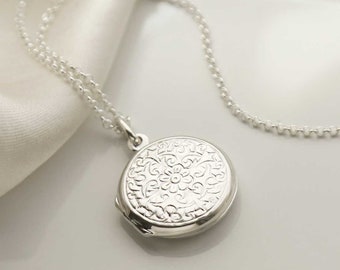 Médaillon rond floral en argent sterling