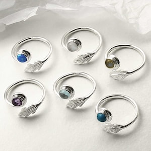 Sterling Silver Gemstone Leaf Adjustable Ring