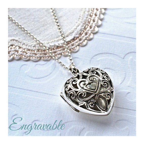 Necklace Chain Genuine Real 925 Sterling Silver S/F Antique Heart Locket Pendant 