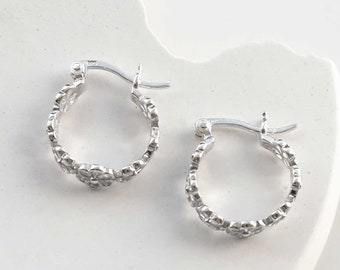 Sterling Silver Lace Flower Hoops