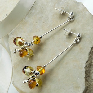Sterling Silver Spiral Amber Cluster Stud Drops