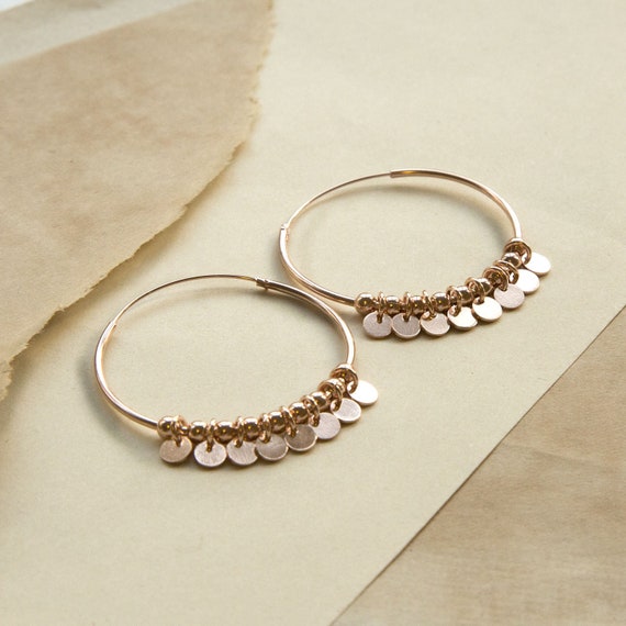 Sterling Silver Rose Gold Plated Sequin Hoop Earrings