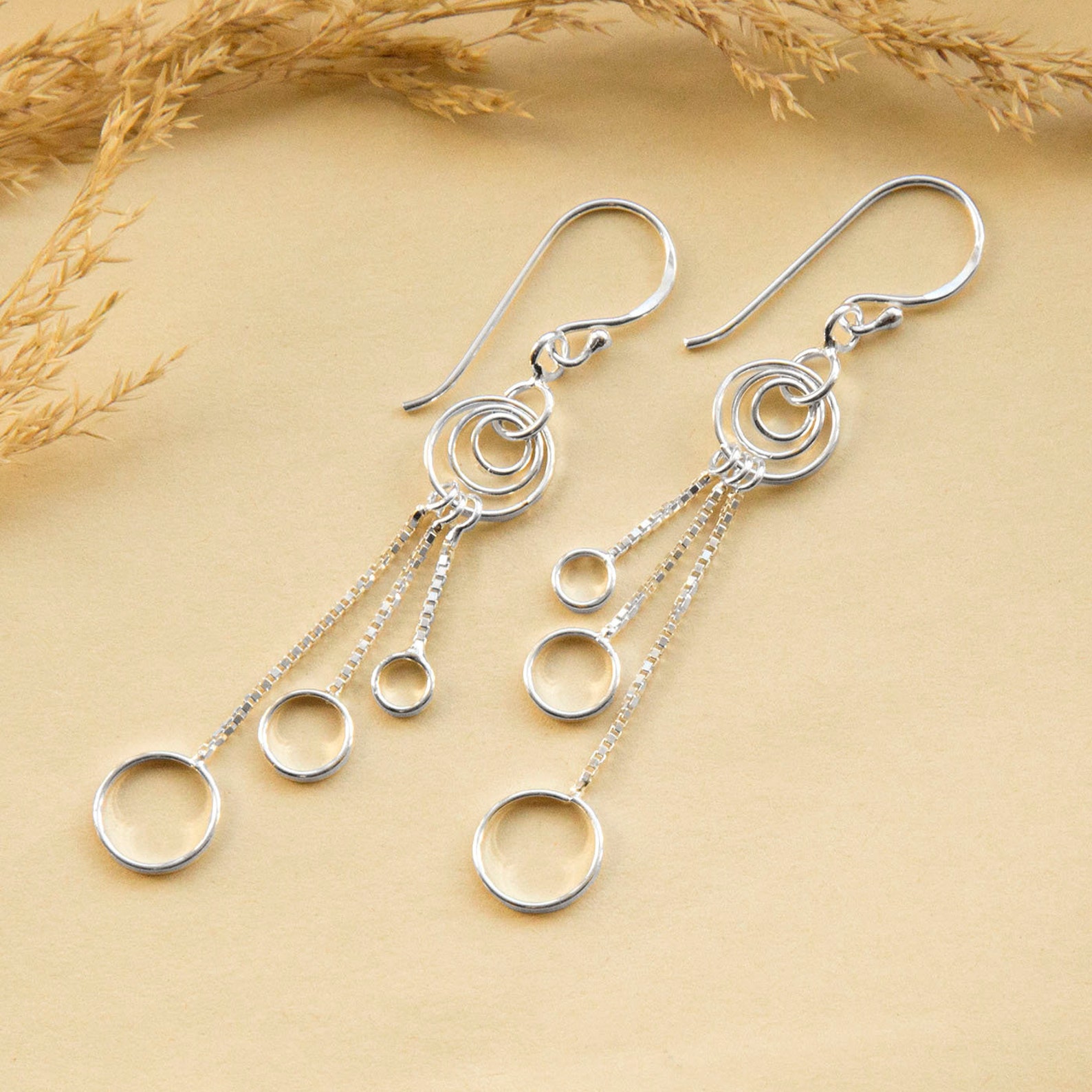 Delicate Rings Silver Sterling Silver Dangly Delicate Rings Earrings - Etsy