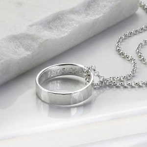 Sterling Silver Hammered Secret Message Ring Necklace