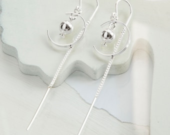 Sterling Silver Cusp And Ball Threader Earrings