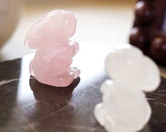 Rose Quartz / Clear Quartz Rabbit Carving – Carved Gemstone