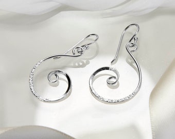 Sterling Silver Dangly Textured Curl Earrings