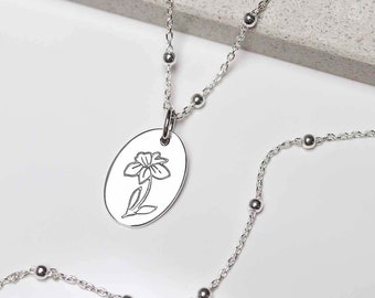 Sterling Silver March Birth Flower Necklace