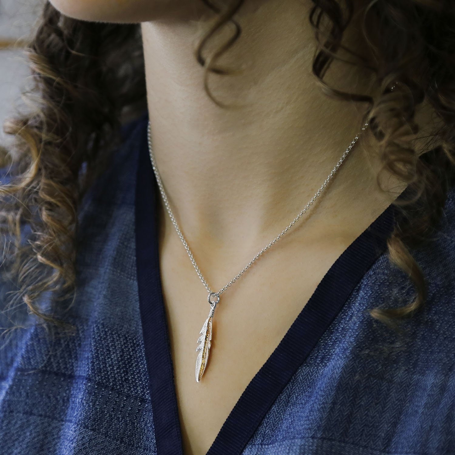 Sterling Silver and Rose Gold Feather Necklace - Etsy