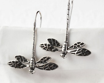 Sterling Silver Dragonfly Drop Earrings