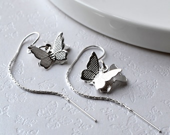 Sterling Silver Butterfly On Threader Chain Earrings