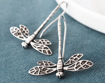 Sterling Silver Dragonfly Drop Earrings