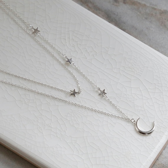 Cute Silver Necklace - Moon Charm Necklace - Layered Necklace - Lulus