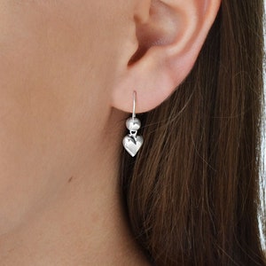 Sterling Silver Dangly Ball Heart Earrings