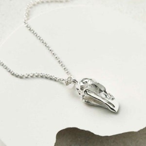 Sterling Silver Raven Skull Pendant Necklace
