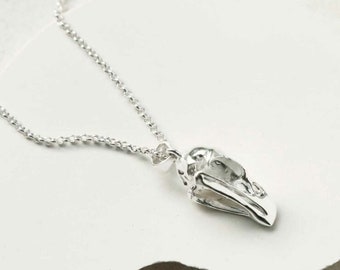 Sterling Silver Raven Skull Pendant Necklace