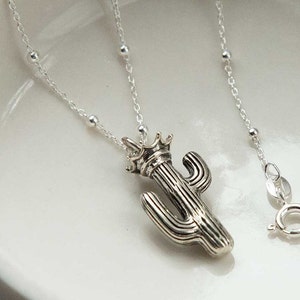 Sterling Silver Crowned Cactus Necklace