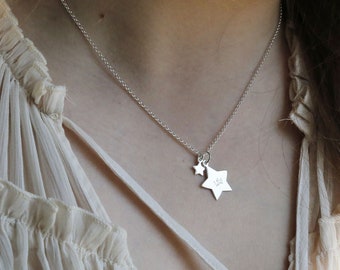 Sterling Silver Double Star Necklace - Etsy