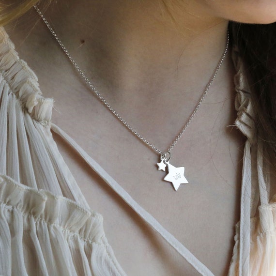 Sterling Silver Double Star Necklace - Etsy Sterling Silver Double Star Necklace - Etsy