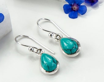 Sterling Silver Dangly Turquoise Teardrop Earrings
