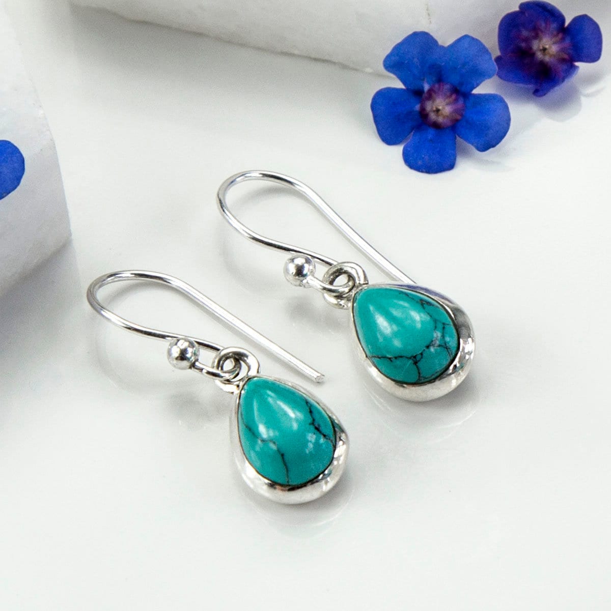 Sterling Silver Dangly Turquoise Teardrop Earrings