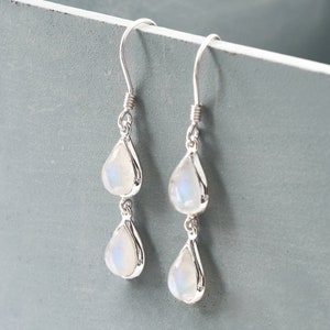 Sterling Silver Double Moonstone Dangly Teardrops