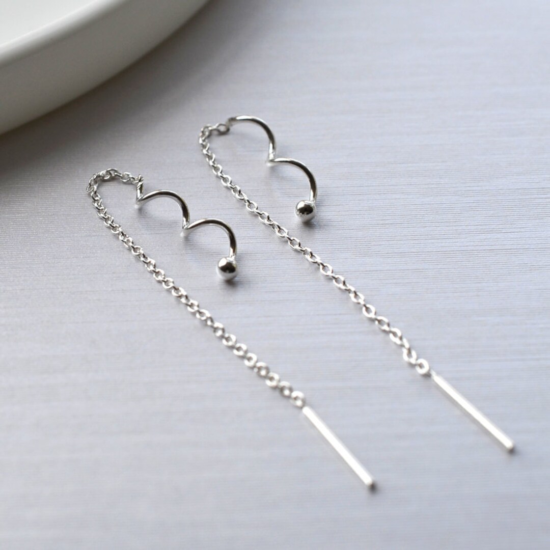 Sterling Silver Twist Threader Chain Earrings - Etsy