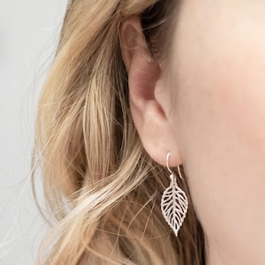 Sterling Silver Leaf Dangly Earrings