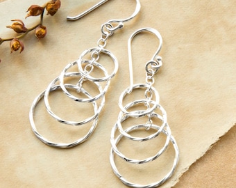 Sterling Silver Dangly Four Twisted Hoop Earrings