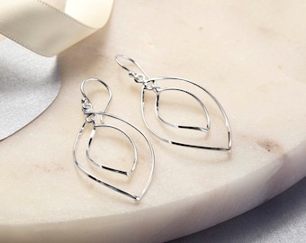 Long genuine sterling silver earrings Ellipses on hook hallmarked solid 925 Long genuine sterling silver earrings Ellipses on hook hallmarked solid 925