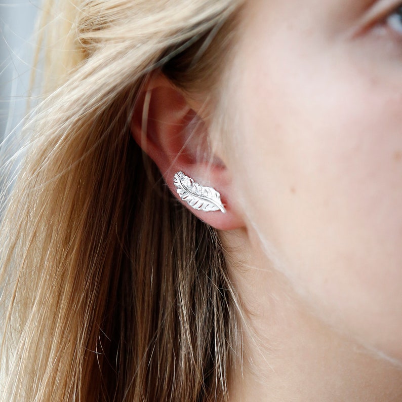 Sterling Silver Feather Ear Climbers image 4