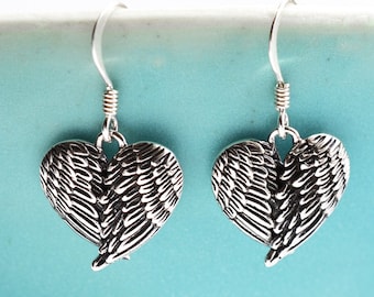 Sterling Silver Love Wings Dangly Earrings