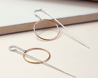 Sterling Silver Rose Gold Circle Threader Earrings