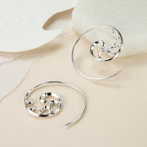 Sterling Silver Half Hoop Waves Earrings