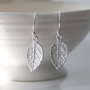Sterling Silver Mint Leaf Dangly Earrings