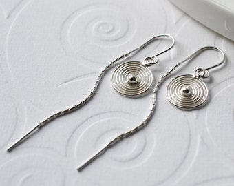Sterling Silver Spiral Threader Chain Earrings