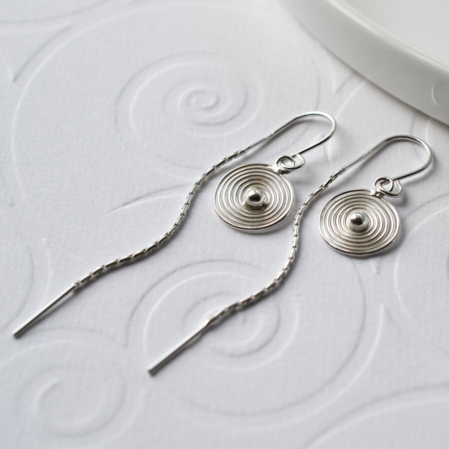 Orecchini A Spirale Passante Per Lobo, Argento Sterling 925, 3,8 Cm, Vintage