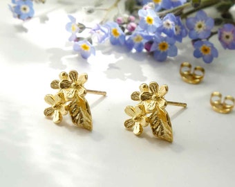 Vergulde sterlingzilveren oorknopjes met drie bloemen
