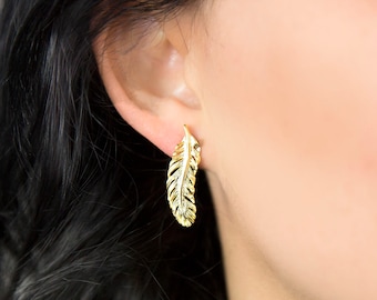 Gold Plated Sterling Silver Feather Stud Earrings