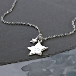 Sterling Silver Double Star Necklace
