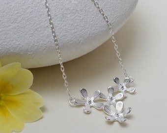 Sterling Silver Four Flower Necklace