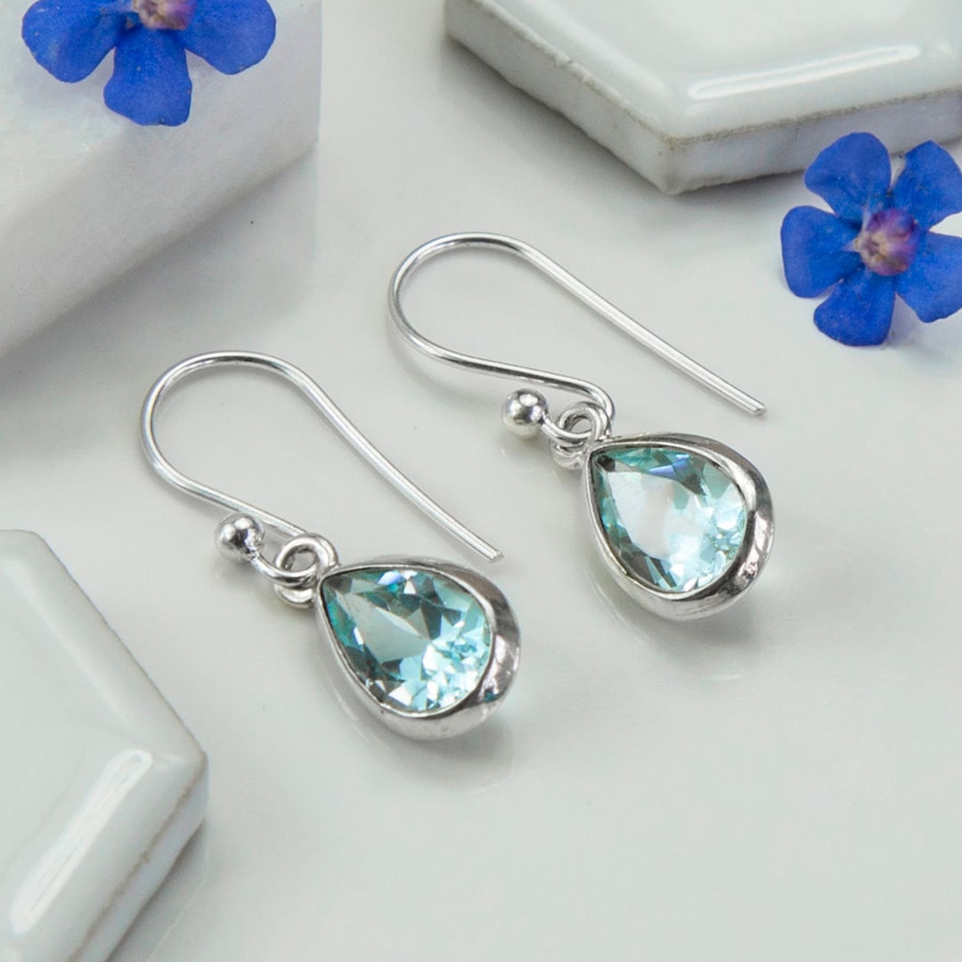 Orecchini A Goccia Topazio Blu E Zirconi &ndash; Argento Placcato, Borchie, Regalo Vacanze, Luckyshine