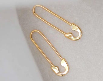 18k Gold Plated Brass Safety Pin Earrings