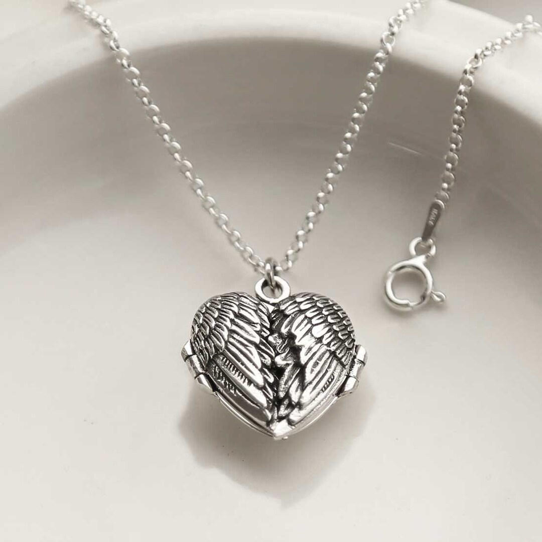 Sterling Silver Small Love Wings Locket – Angel Wing Heart Locket ...
